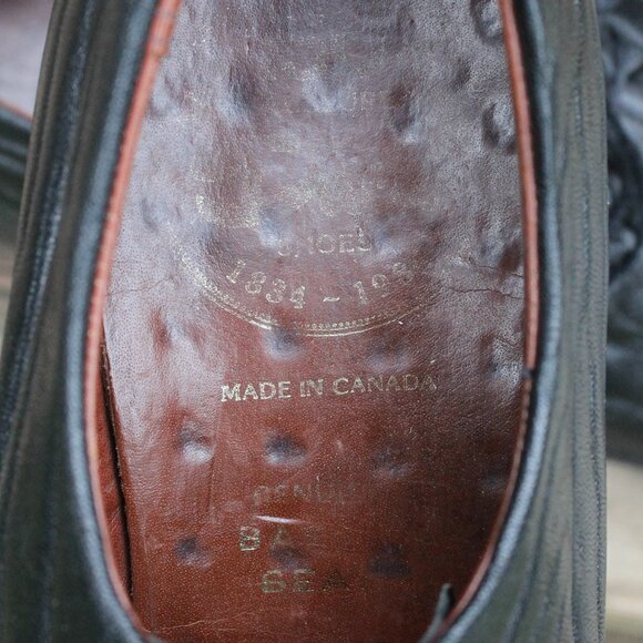 Vtg Dack's Black “Baffin Seal” Leather Derby, Men's 9 F, Made in Canada, GUC - Picture 9 of 13